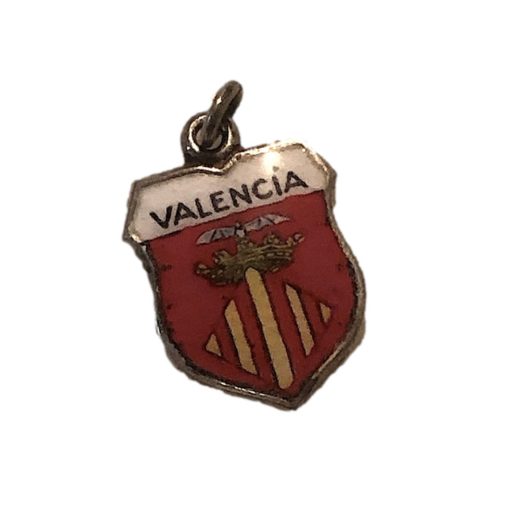 VTG 800 Silver & Enamel Valencia Travel Sheild Souvenir Charm Bracelet Charm